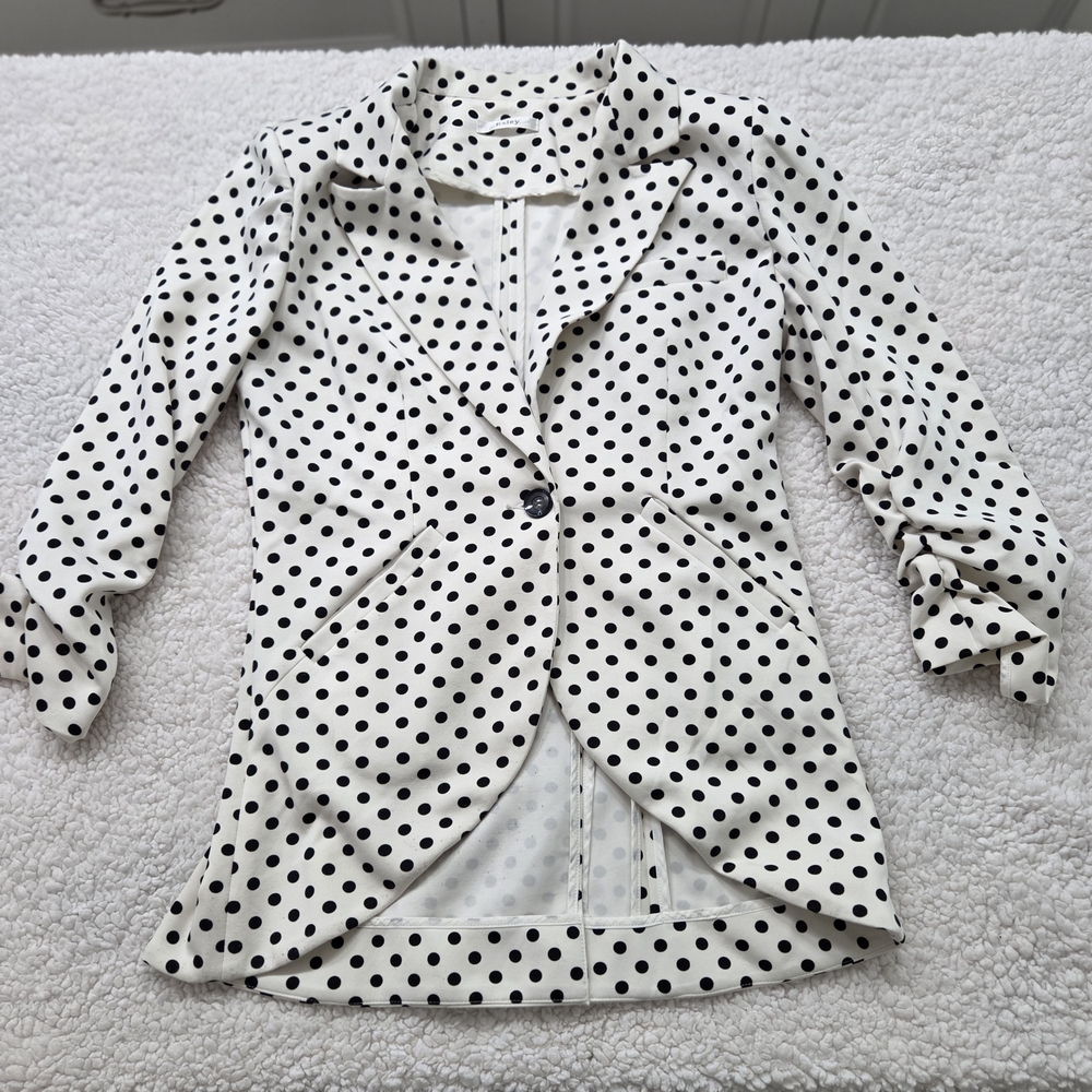 Esley Black and White Polka Dot Blazer Business Attire Fresh Womens Small